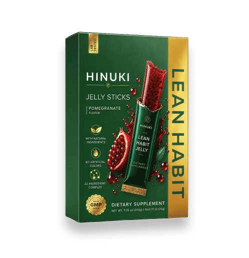 Hinuki 1-pakke — grønn Lean Habit-eske med 10 granateple-gelésticks
