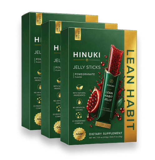 Hinuki 3-pakkers bunt — tre grønne Lean Habit geléstick-esker